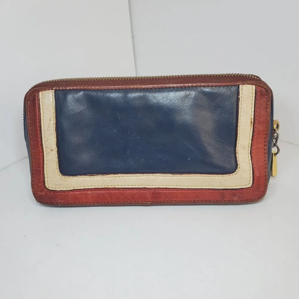 L.A.M.B Gwen Steffani Leather Make Up Bag Red White Blue Sz Med Zipper Pouch